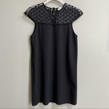 Sandro Paris Black Lace Yoke Cap Sleeve Shift Dress Size 1 / Small