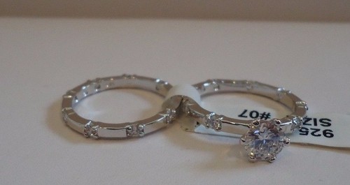 925 STERLING SILVER ETERNITY BRIDAL RING & BAND 1.50 ct LAB SIMULATED DIAMOND - 第 6/11 張圖片
