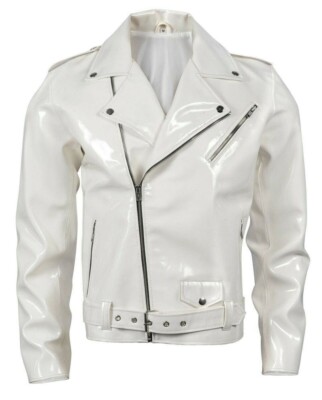 Men's Biker Gothic Moto White PVC Vinyl Stylish Motorcycle Fashion Jacket