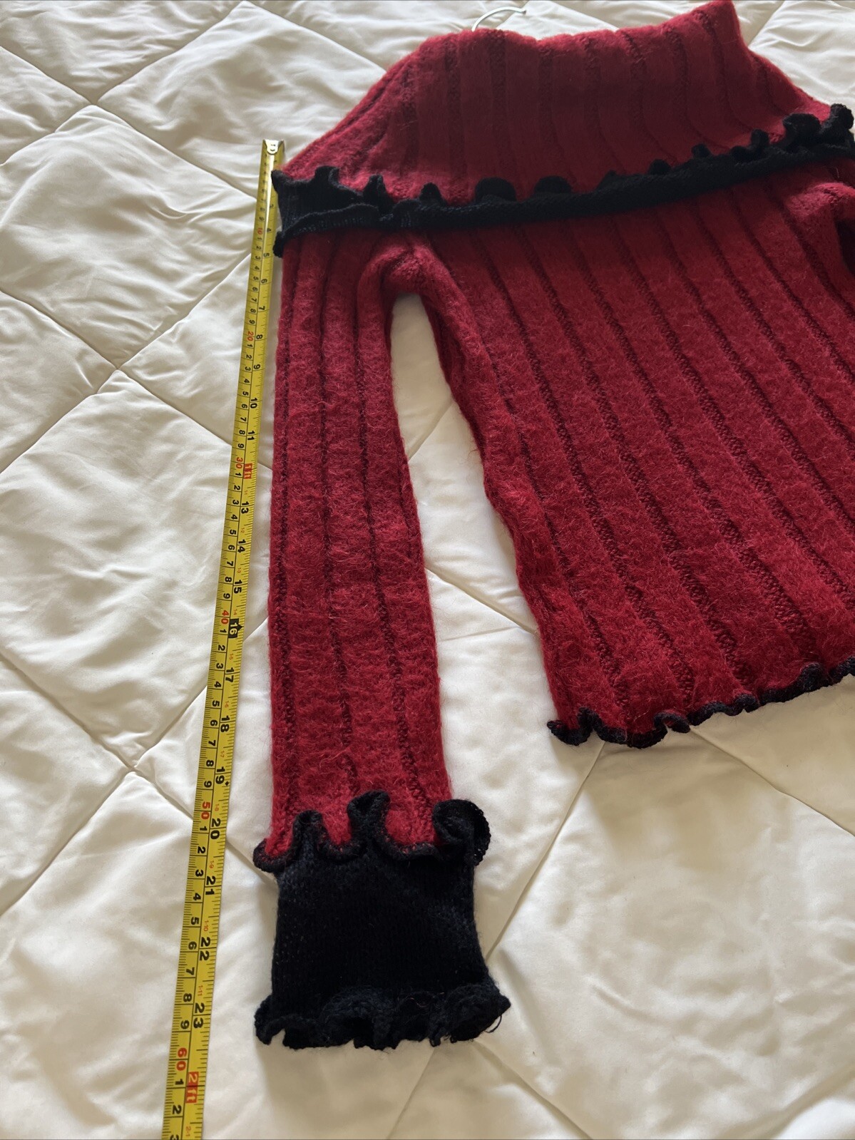 NEVER WORN Ruby Red Soft Turtle Neck Black Trimmi… - image 11