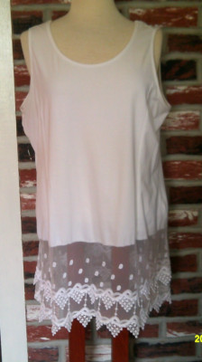 Kathleen Kirkwood Layering Tank Lace Hem Extender White 1X