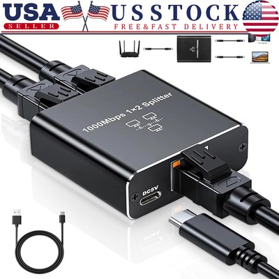 RJ45 Gigabit Ethernet Splitter 1000Mbps LAN Network Internet 1 to 2 Out Adapter
