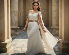 Ancient Greek Toga Costume for Women, White Roman Goddess Dress