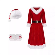 Women Girls Christmas Costume Red Dress Santa Claus Cosplay Xmas Outfit Dress  