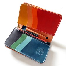        Leather trapezoidal middle wallet crazy pattern JAPAN Handmade