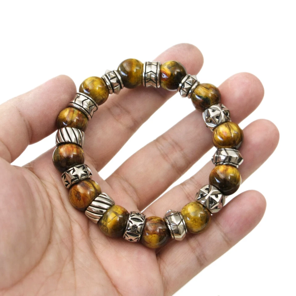 Accesorio de cuproníquel 12 mm cuentas redondas pietersita pulsera punk para hombre CP475A Foto 2 de 4