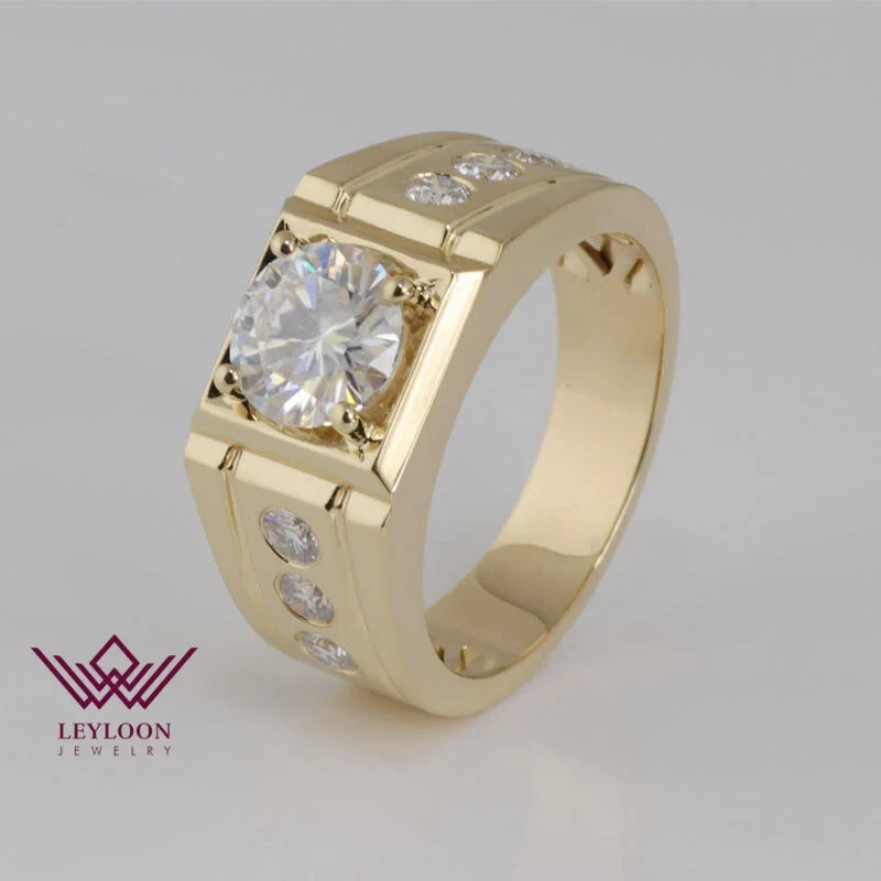 3 Carat Round Cut D Colorless VVS Moissanite Men's 14K Rose Gold Ring