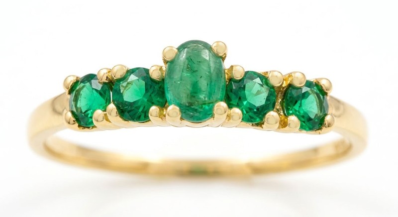 GENUINE 0.18 Cts EMERALD & LAB CREATED EMERALDS RING 10K GOLD - Free Appraisal