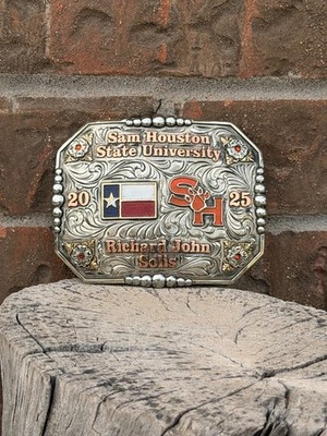 Cowboy Trophy Rodeo Style Belt Buckle with sam houston state unniversity