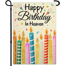 Happy Birthday In Heaven Garden Flag 12x18 Inch Double Sided Funeral Memorial...