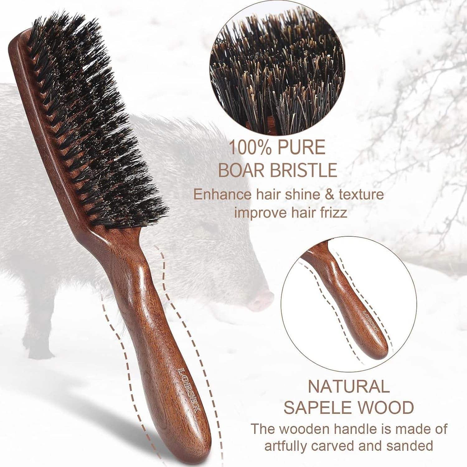 Hair brush for Men, Boar Bristles Slick Back Hair Brush for Fine Thin Medium Hai