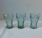3 Vtg COCA COLA Miniature Indiana Embossed Green Glasses 3" Tall, 2.5 oz.#30773