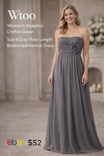 Wtoo Strapless Chiffon Bridesmaid Gown Size 6 Gray Floor Length Formal Dress