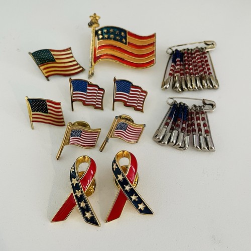 Vintage American Flag Lapel Pins Tie Tack Patriotic Fourth Of July USA Lot of 11