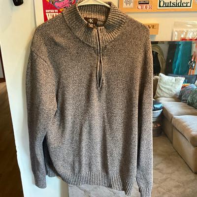 Calvin Klein Men's Gray 1/4 Zip Mock Neck Knit Cotton Pullover Sweater XL