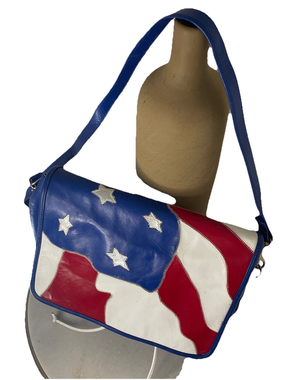 American Flag Patchwork Red White Blue Leather Me… - image 2
