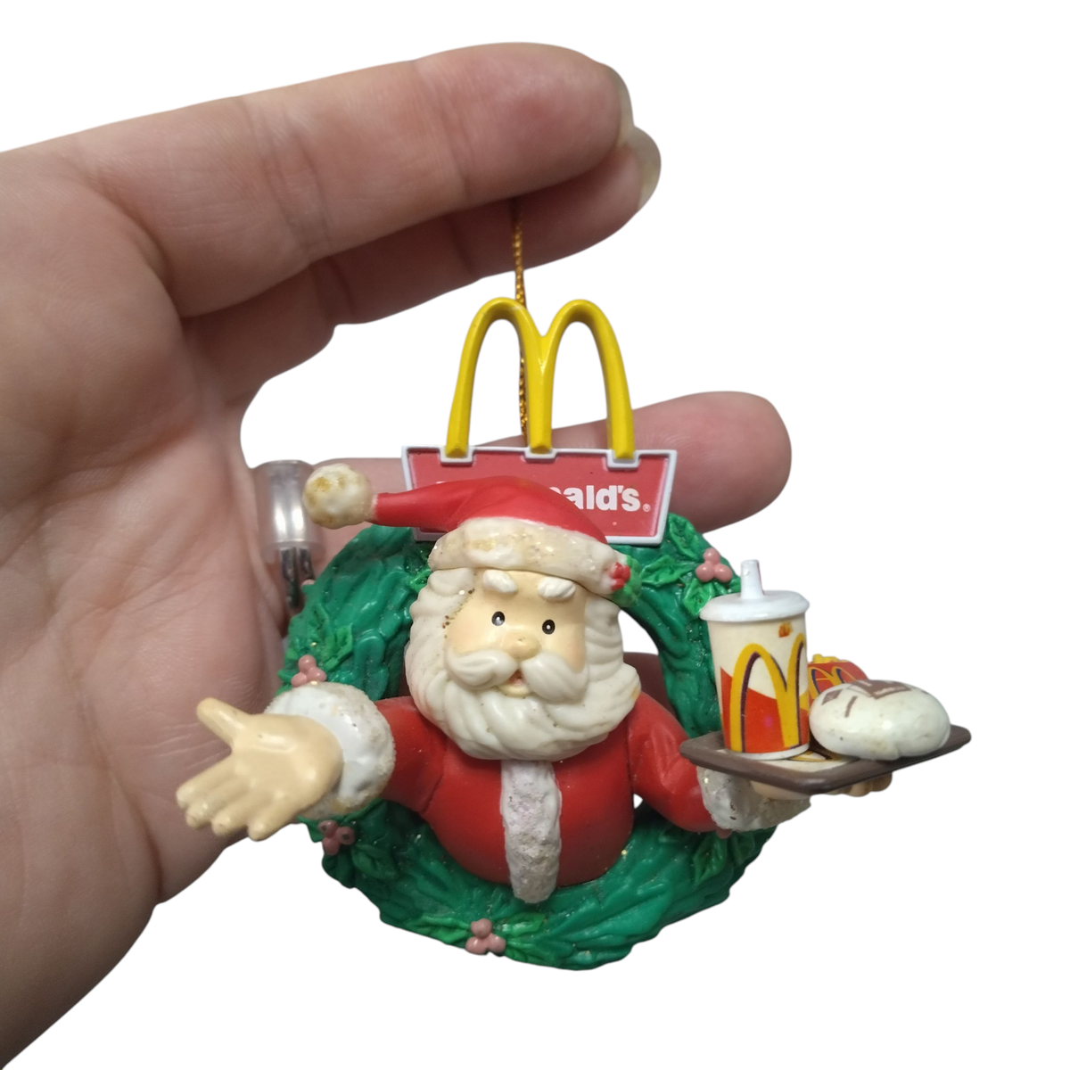 McDonald's Santa on Wreath with Meal Drink Fries Ornament Vintage