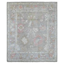 8'3"x9'7" Gray Afghan Angora Oushak Hand Knotted Pure Wool Oriental Rug 21614