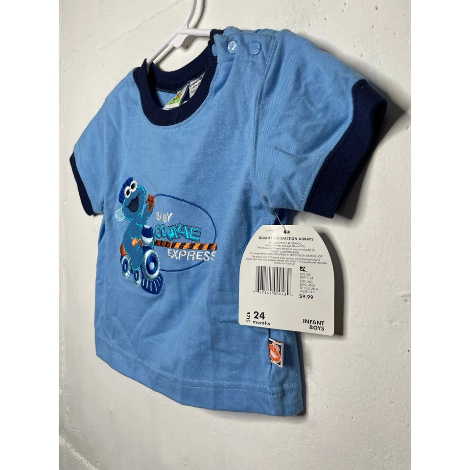 NEW Vintage Sesame Street Cookie Monster Baby Train T Shirt Size 24 Months Blue - Image 4 of 4