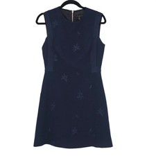 Ted Baker Embroidered Sleeveless Shift Dress US 6 Navy Floral Dragonfly Pockets