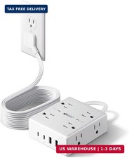 "10Ft Extension Cord Surge Protector Power Strip 8 Outlets 4 USB C Flat Plug Cha