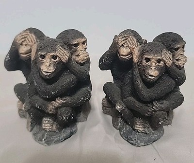 2-Vintage Stone Critters See, Hear, Speak No Evil Monkeys Figure Collectible