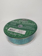 Kirkland Signature Wire Edged Ribbon 1.5" x 50 Yd Teal Aqua Gold Glitter 175504