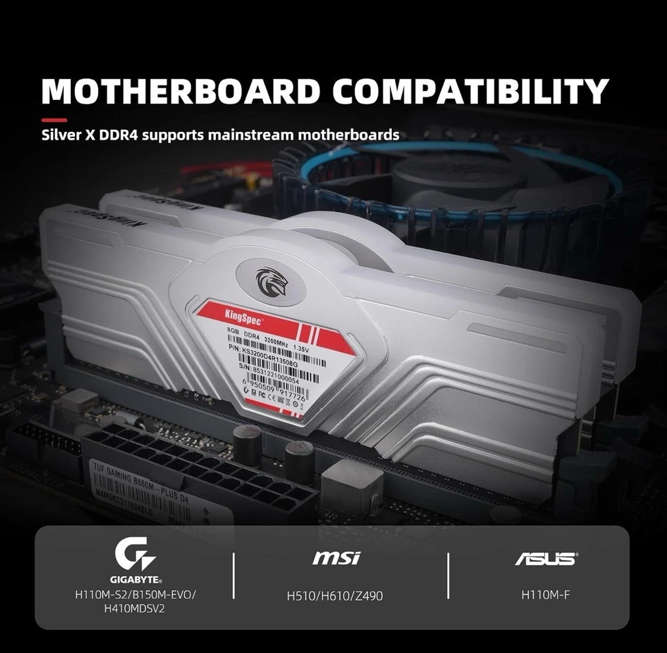 KingSpec Silver X 16GB Kit(2x8GB) DDR4 Ram Memory 3600MHz with RGB Heatsink - Image 4 of 4