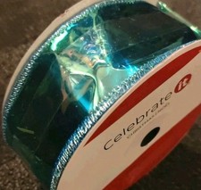 Celebrate It Christmas Green/Blue Wired Jumbo Vinyl Ribbon 2.5" X 50ft DIY Bow