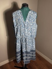 Gap Sleeveless Casual Floral Print Empire Tie Waist Size XL Blue And White