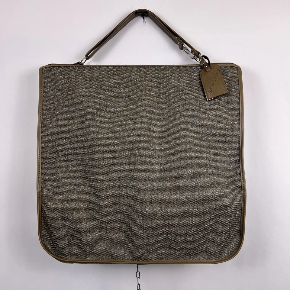 VINTAGE Jordache Tweed Garment Bag Suit Luggage Travel Brown Leather Trim RETRO - Image 4 of 4