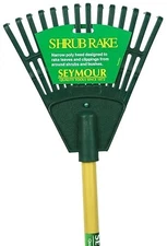 Shrub Rake 8" 14-Tine Green Poly Seymour LF-8 Wood Handle 8x20.5 in