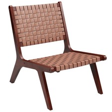 Woven Leather Accent Chair Mid Century Modern Lounge Chair Brown Wood Frame
