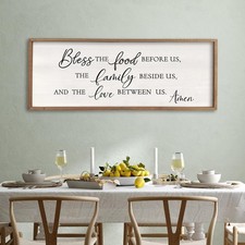 Bless the Food before Us Sign Wall Decor 40"X15" Dining Room Kitchen Home Framed