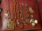 10 Piece Vintage Lot Costume Jewelry Beaded Necklaces Brooches Earrings