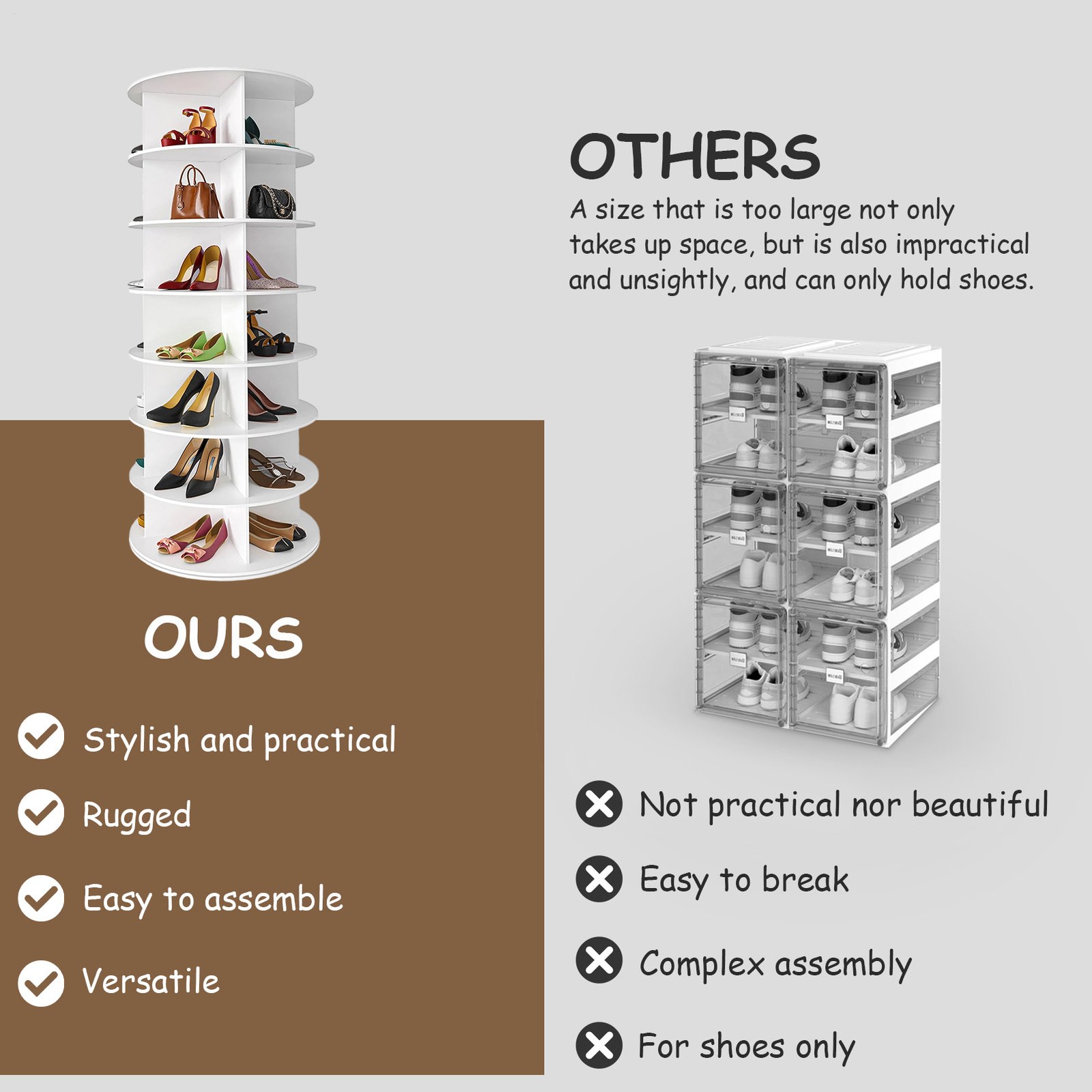 Rotating Shoe Rack Tower 7 Tier Organizer, Revolving 360 White Shoe Rack Storage