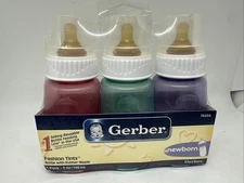 Gerber Newborn Fashion Tints Bottle Rubber Nipple 5 Oz Red Green Purple New