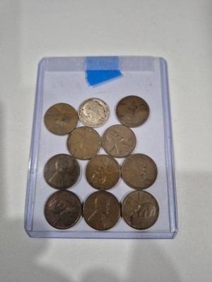 Lot of 10 different Lincoln Wheat Cents plus silver dime D12