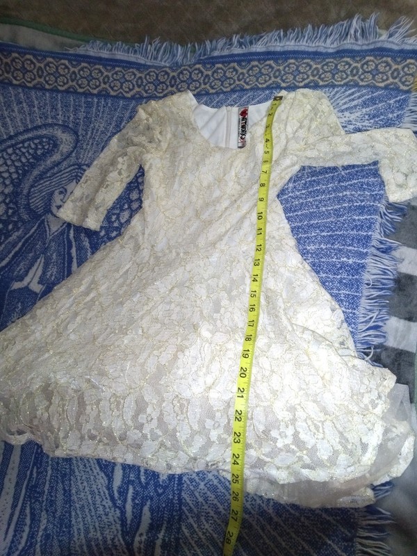 Beautiful White With Gold Strands Lacey Dress For Young Girls