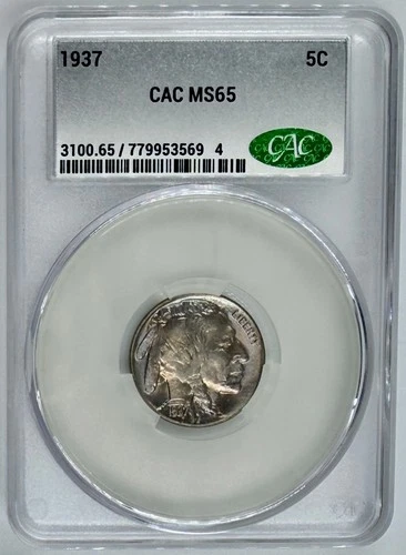 1937 P Buffalo Nickel 5C CAC MS 65 Native American Head High Quality