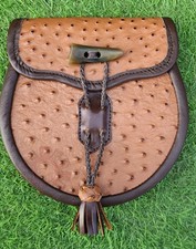 Scottish Handmade Ostrich Leather Day Sporran Highland Wear Kilt Accessory
