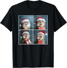 Winter Tabby Cat In Santa Hat Funny Christmas Cat T-Shirt