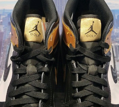 Air Jordan 1 High Golf Gold Toe Black/Metallic Gold-White Size 14
