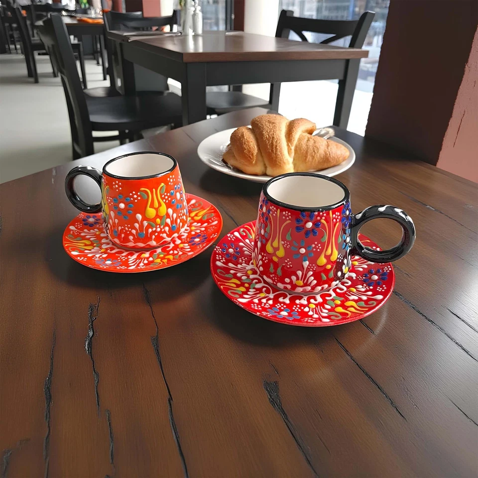 Conjunto de xícaras de café de cerâmica com pires, xícaras de café expresso de 3 oz, xícaras de café turcas - Imagem 4 de 4