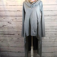Womens Irregular long Drawstring Hoodie Sweat...