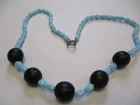 Vintage  Round Black  Glass & Light Blue Milk Glass Beaded Necklace