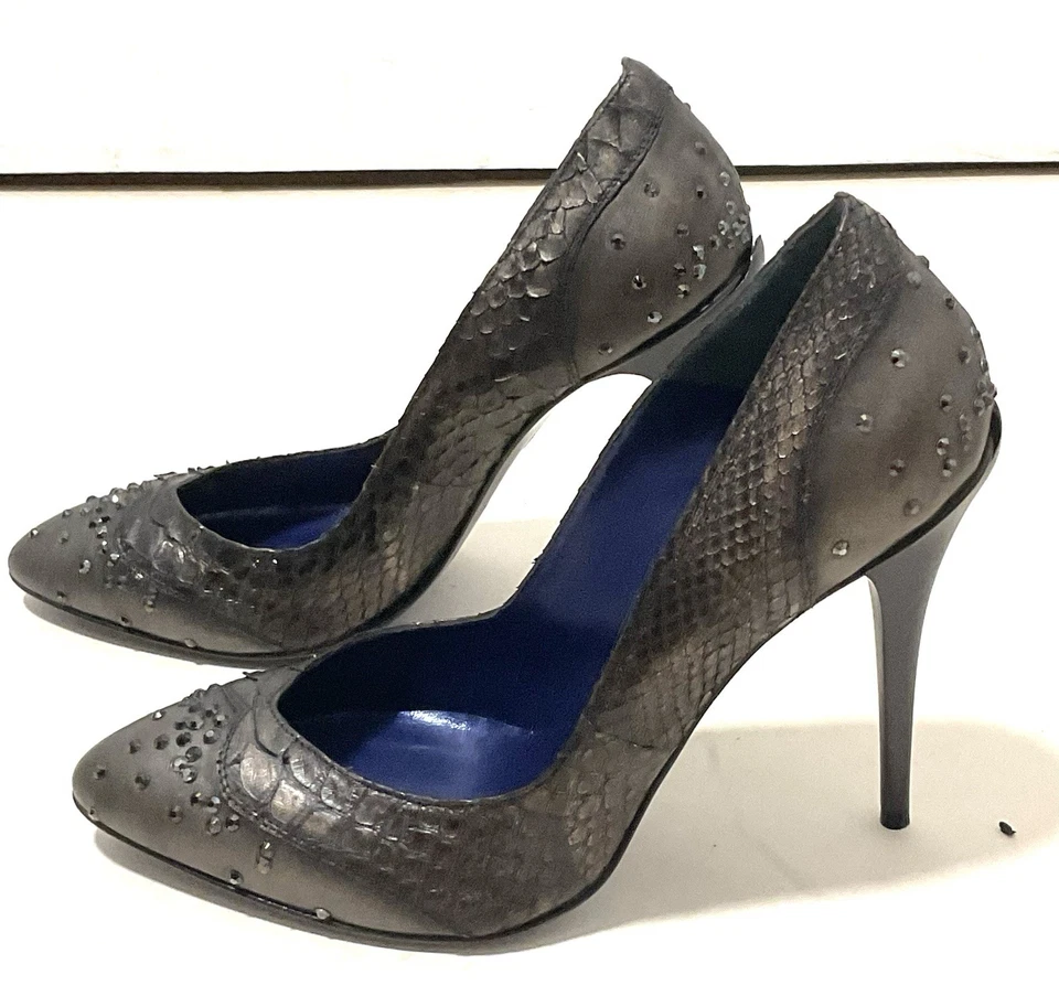 Escarpins En Python Acier  Avec Strass- Luca Valentini-made In Italy- Taille 39 - Photo 1/4