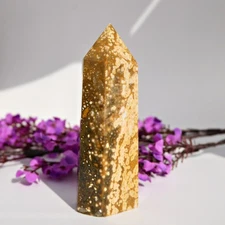 4"Natural Ocean Jasper Obelisk Crystal Healing Reiki Energy Point Tower Ornament