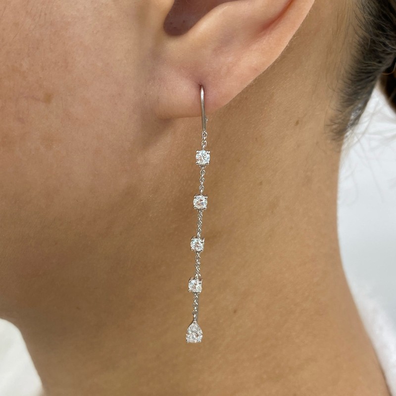 1.3ct Pear & Round Drop Earrings White Gold 14K Labcreated Diamond F/VS