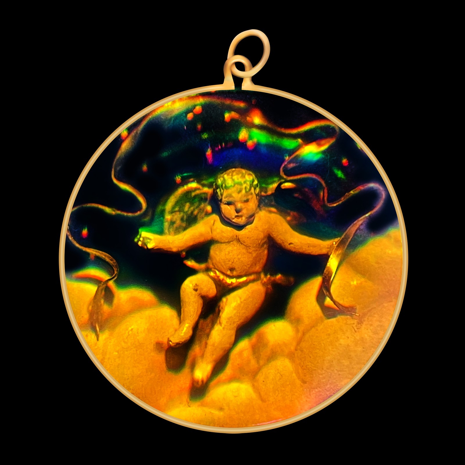 9ct Gold Hologram Pendant - Cherub (Large) - No Chain